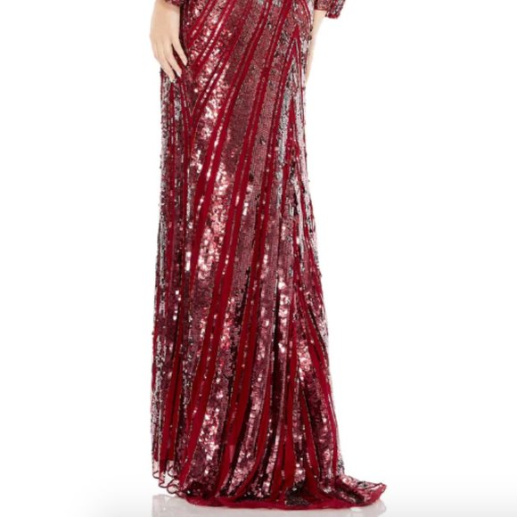 MAC DUGGA 5186 SEQUIN V-NECK LONG SLEEVE BURGUNDY GOWN sz 12 - Picture 5 of 6